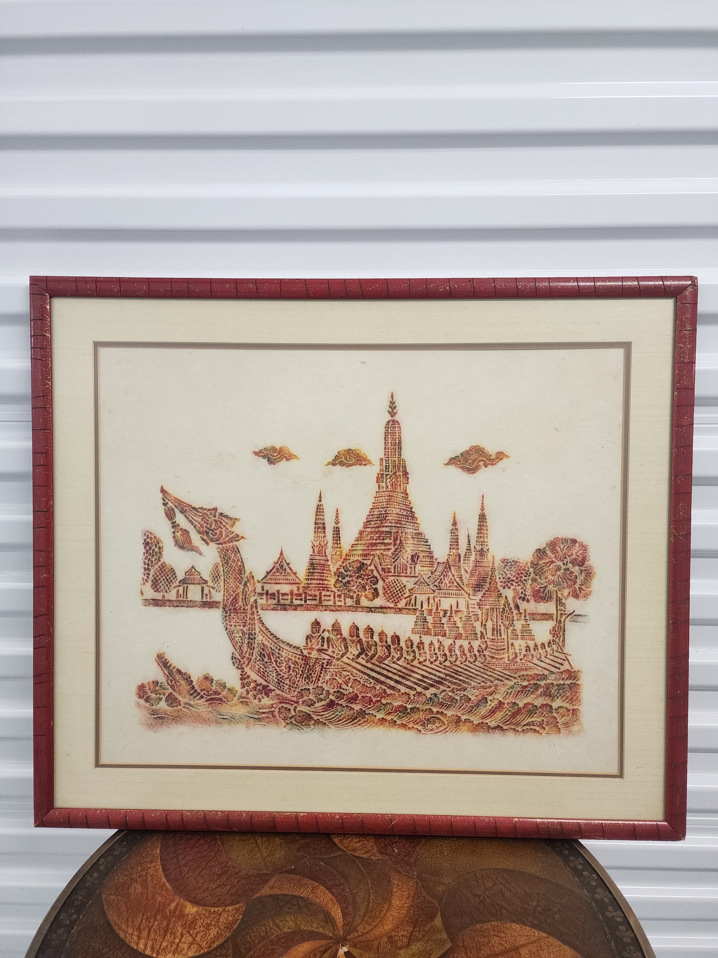 Thai dragon boat temple rubbing framed