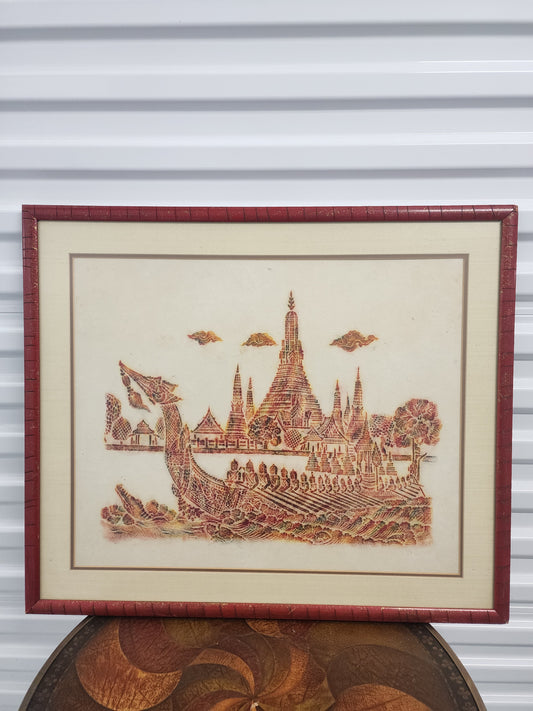 Thai dragon boat temple rubbing framed