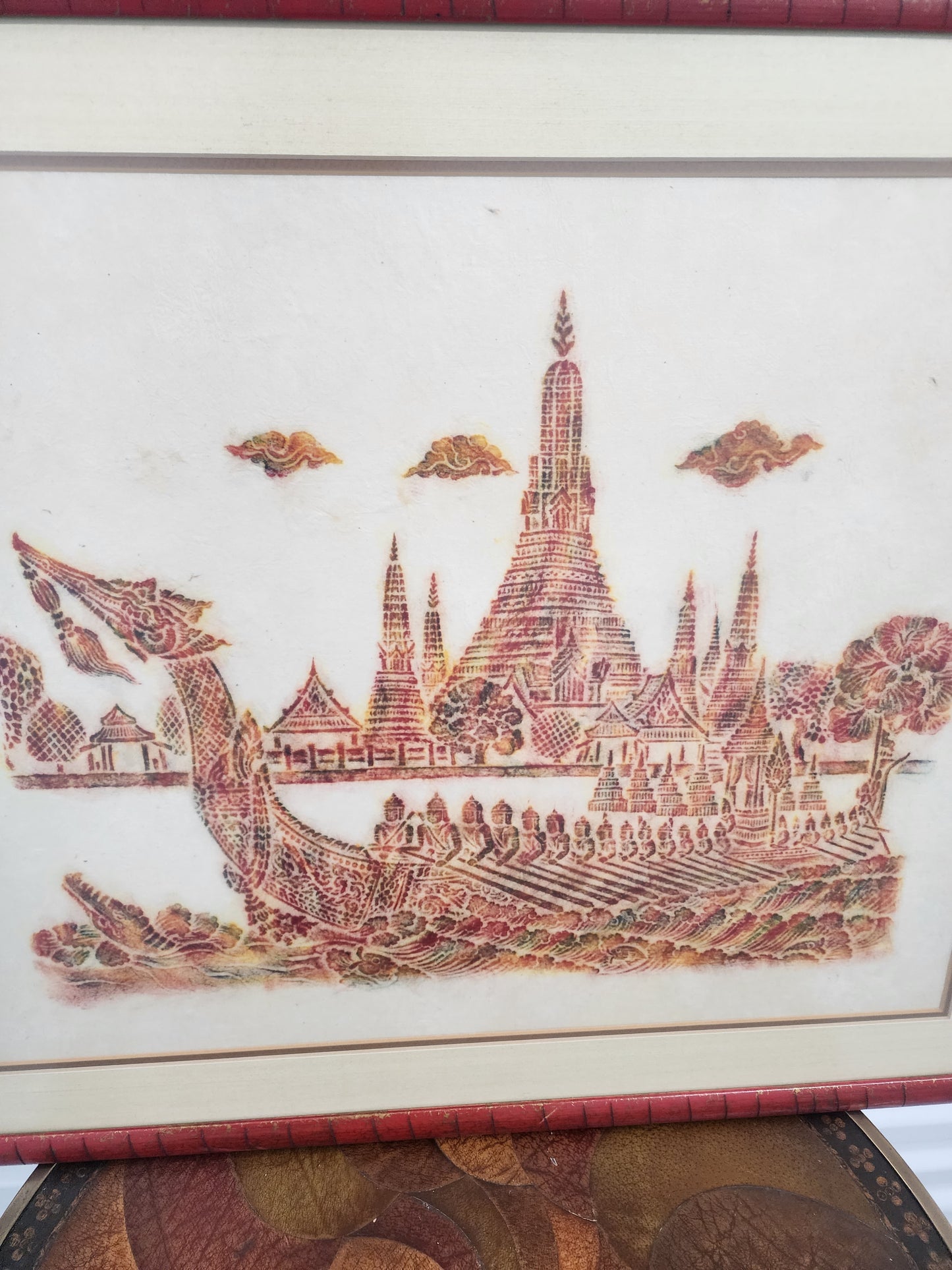 Thai dragon boat temple rubbing framed