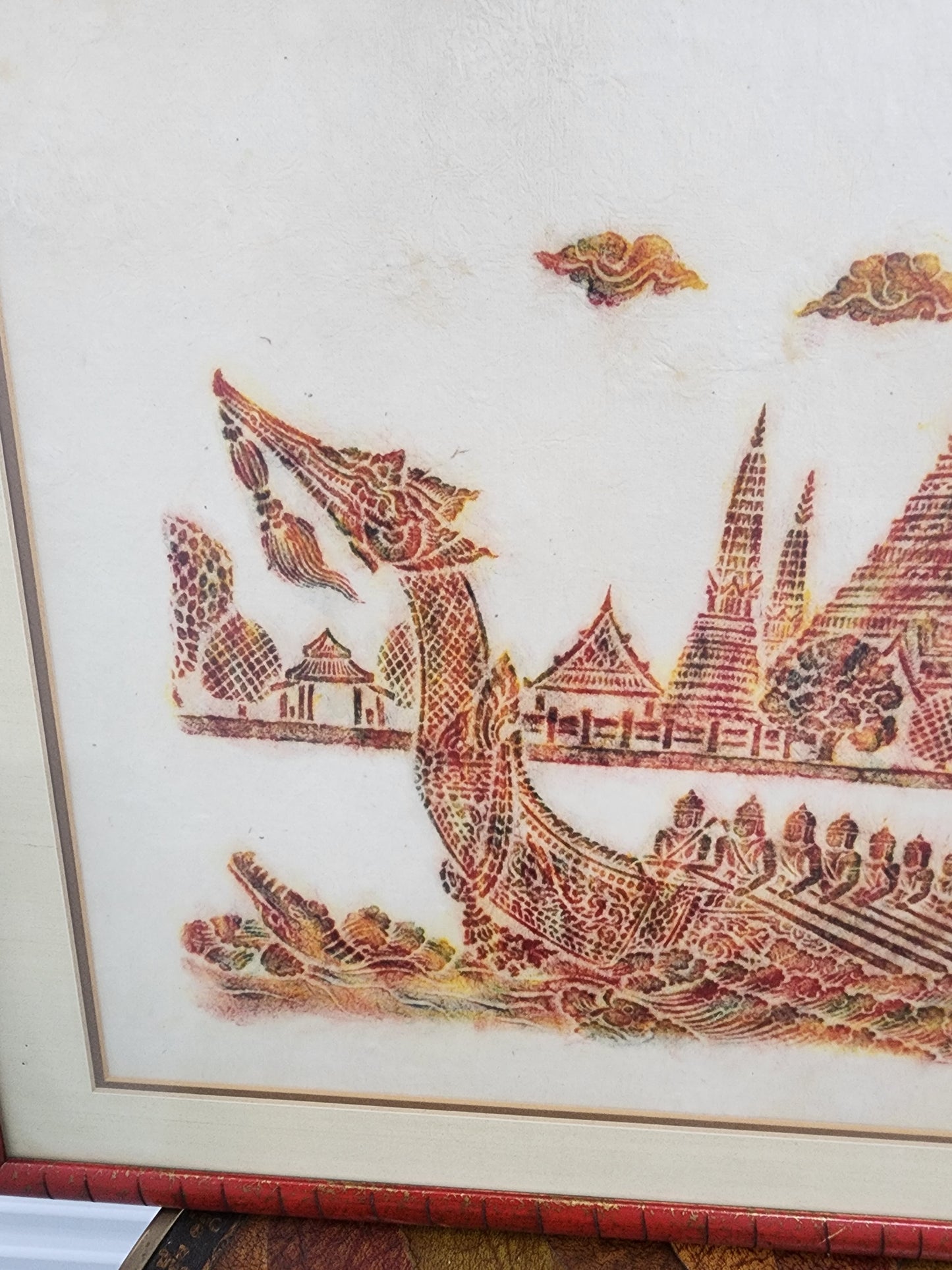 Thai dragon boat temple rubbing framed