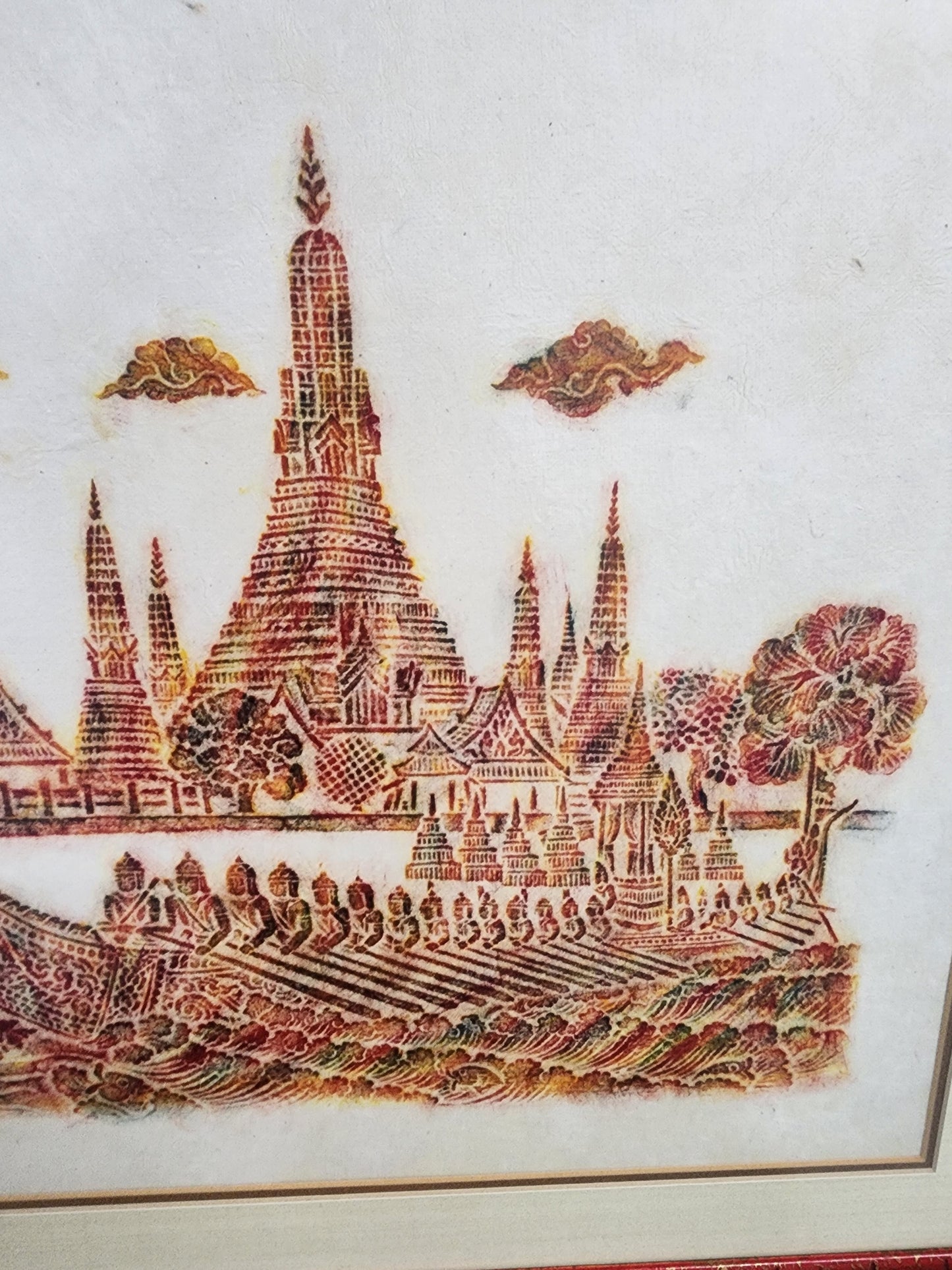 Thai dragon boat temple rubbing framed