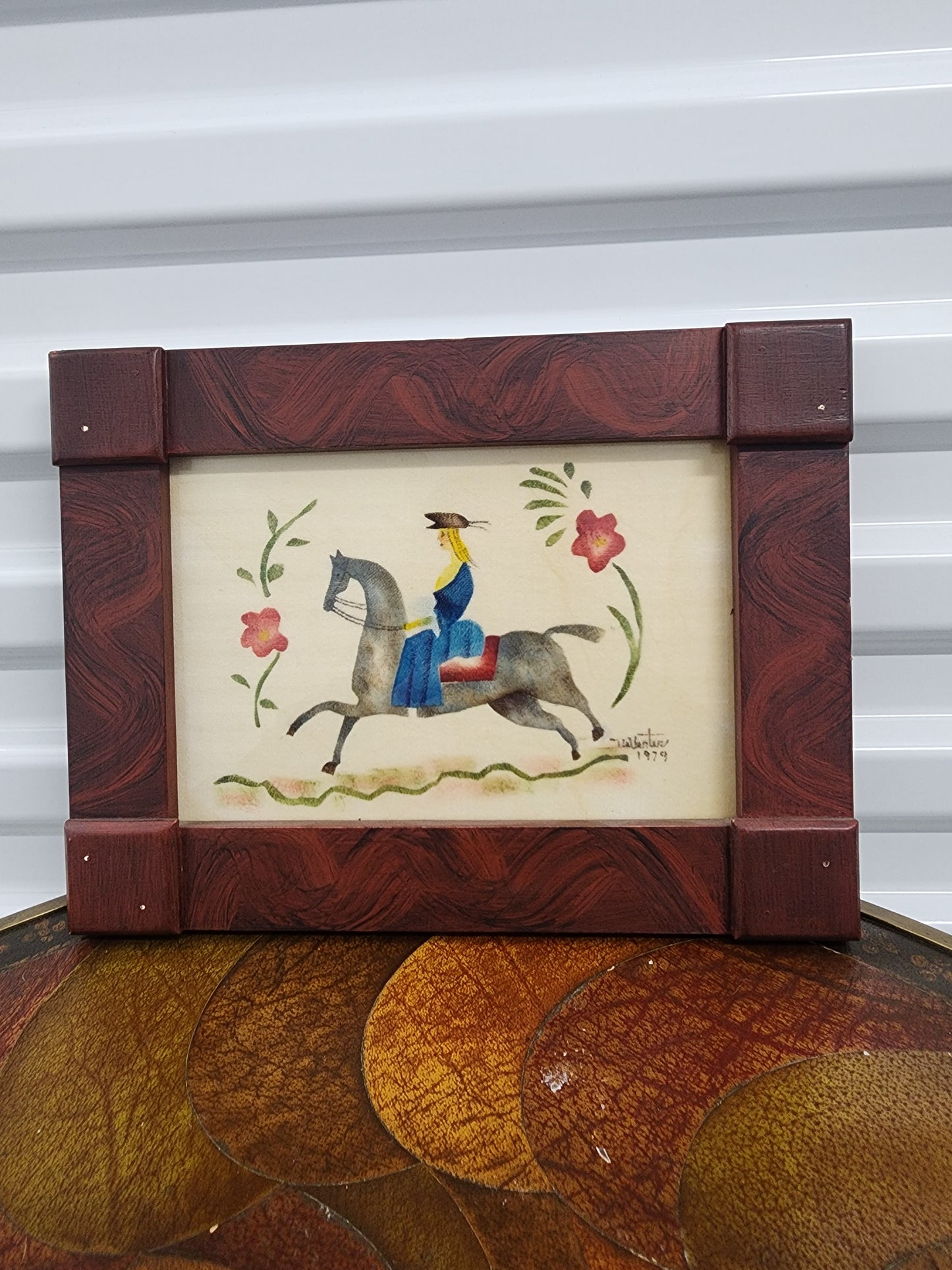 Lady on a Horse Theorem painting on Velvet by Marie E. DeVenter 1979