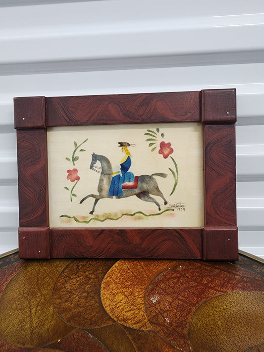 Lady on a Horse Theorem painting on Velvet by Marie E. DeVenter 1979