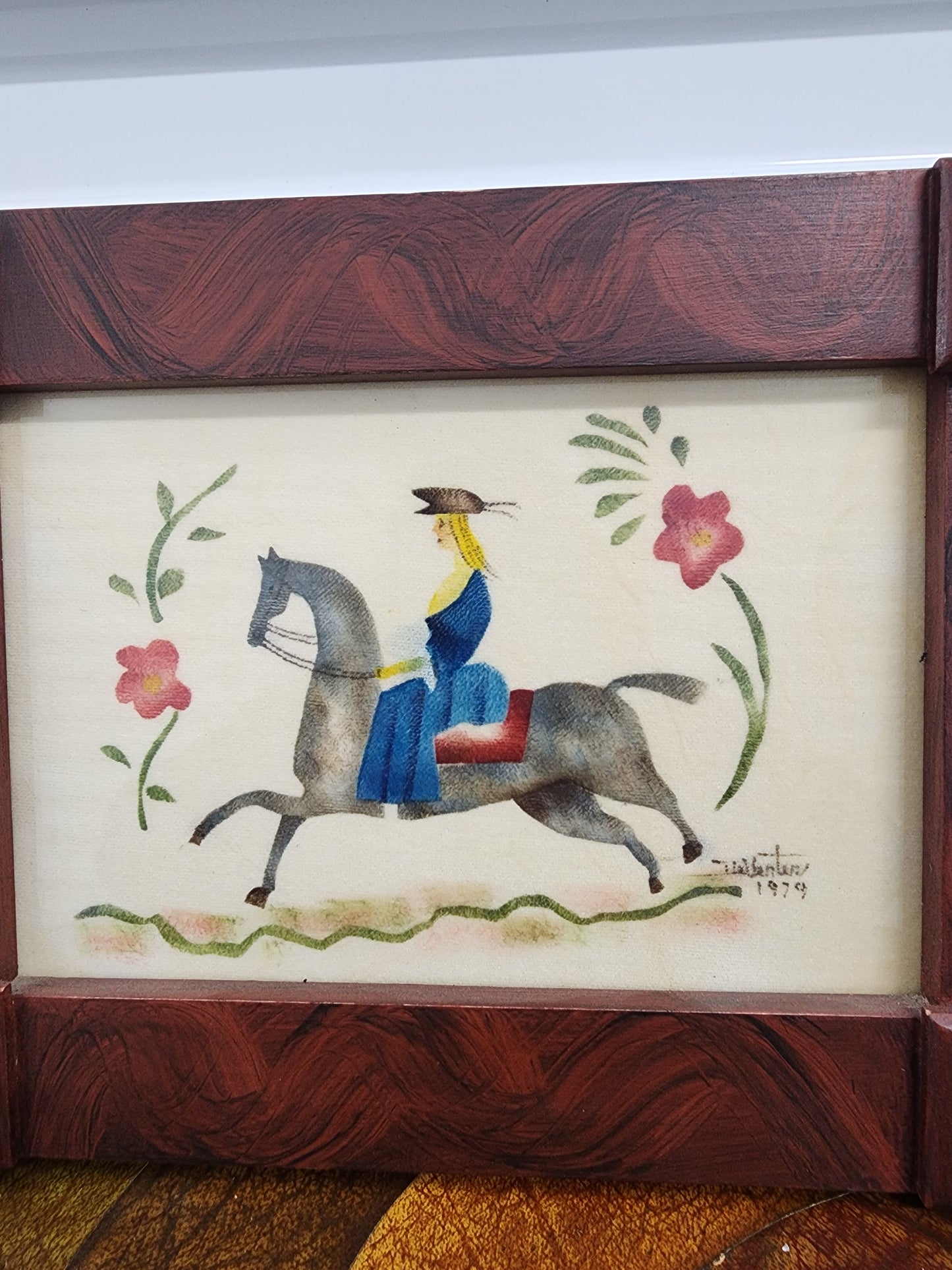 Lady on a Horse Theorem painting on Velvet by Marie E. DeVenter 1979