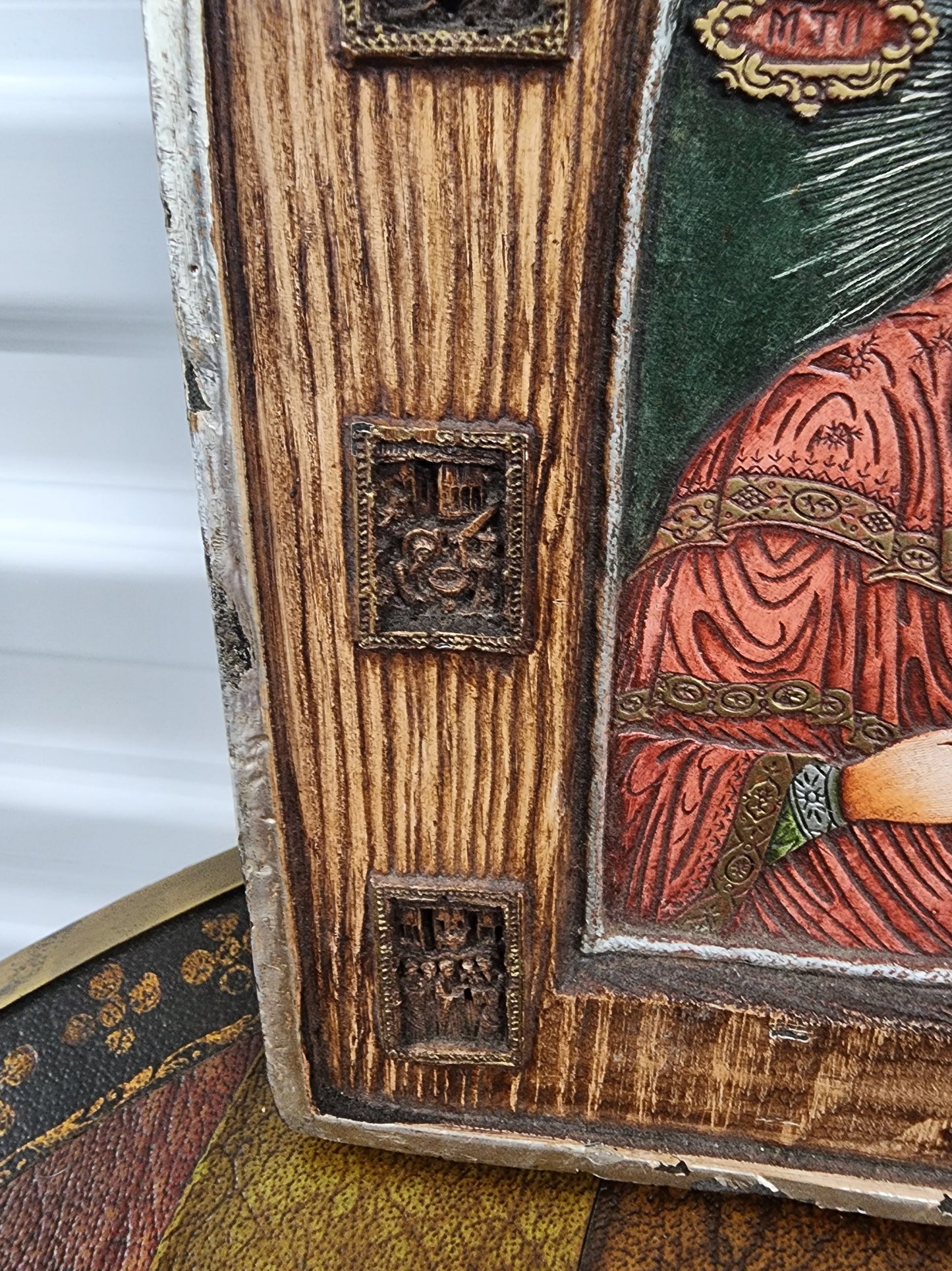 Madonna and Child Icon Arch Wood relief hand carved Eastern European by FEB