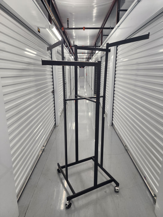 Multi-arm Clothing rack retail display Black Metal with wheels