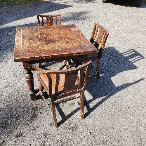 Art Nouveau Dining table with hidden leaves and 3 chairs Vintage